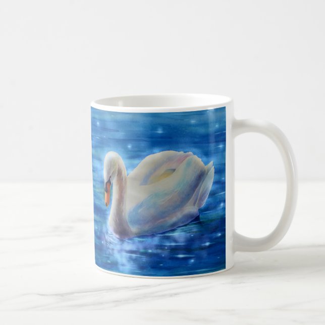 Elegant beautiful White swan watercolor painting Coffee Mug (Right)