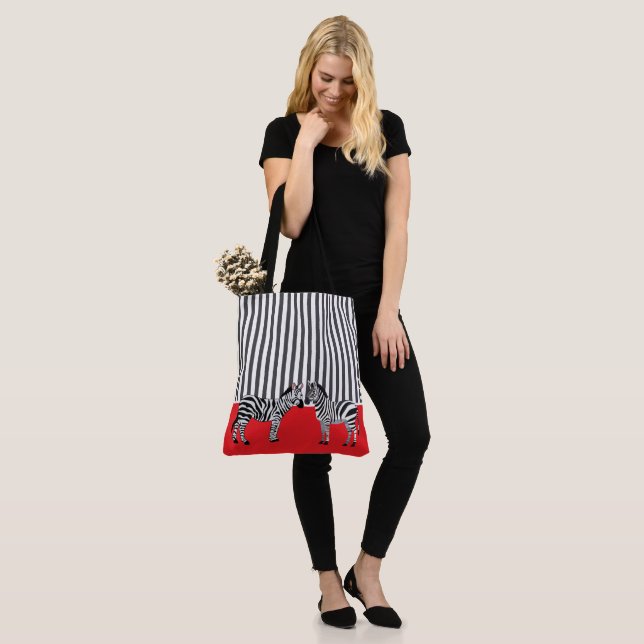 Elegant beautiful zebra black stripes Red Tote Bag (On Model)