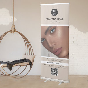 Elegant Beauty Business Promotional Photo Beige Retractable Banner