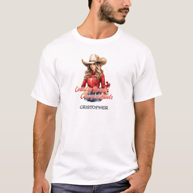 Elegant beauty Christmas cowgirl with hat  T-Shirt (Front)