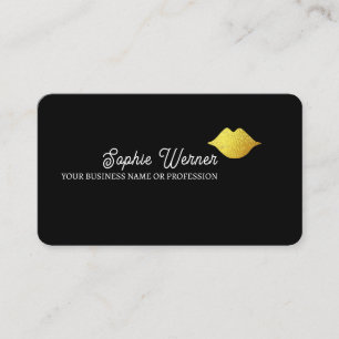 Elegant Beauty Faux Gold Lips Black Business Card