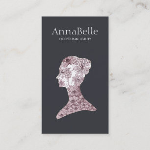 Elegant Beauty Girl's Face Hand Drawn Floral Salon Business Card