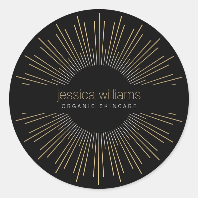Elegant Beauty Gold Sunburst Black Classic Round Sticker (Front)