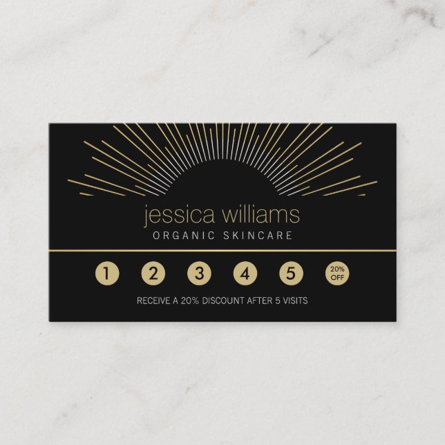 Elegant Beauty Gold Sunburst Black Loyalty Card (Front)