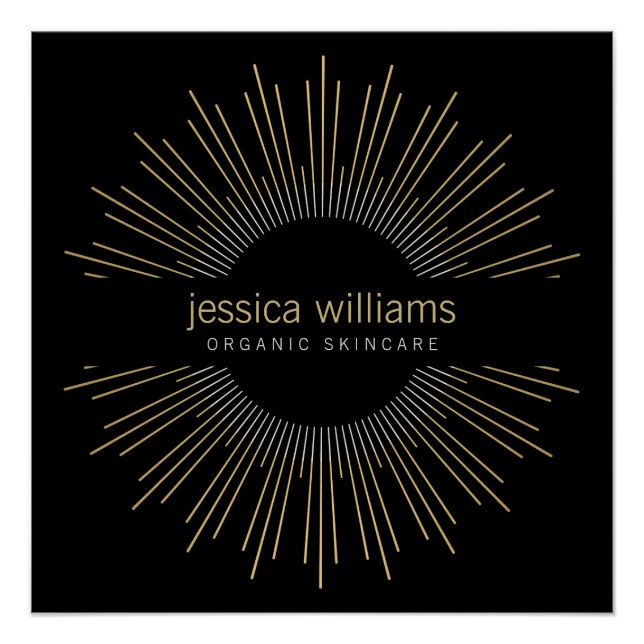Elegant Beauty Gold Sunburst Logo on Black Poster (Front)