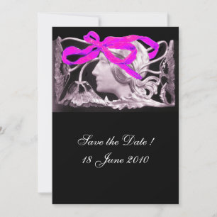 ELEGANT BEAUTY / LADY WITH PINK BOW AND FLOWERS INVITATION