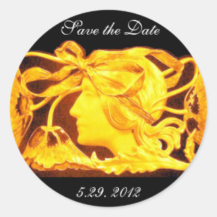 ELEGANT BEAUTY / LADY WITH YELLOW  BOW AND FLOWERS CLASSIC ROUND STICKER