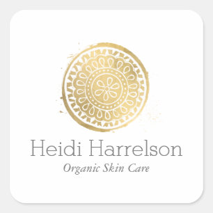 Elegant Beauty Mandala Logo Faux Gold Square Sticker