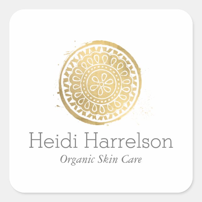Elegant Beauty Mandala Logo Faux Gold Square Sticker (Front)