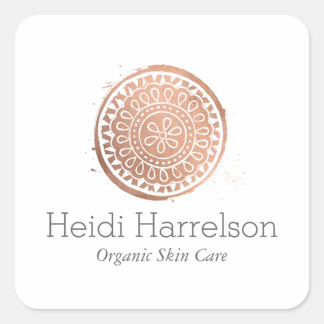 Elegant Beauty Mandala Logo Roes Gold Square Sticker (Front)