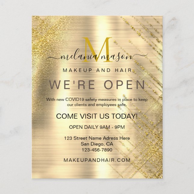 Elegant Beauty Metallic Gold Sparkly Glitter Flyer (Front)