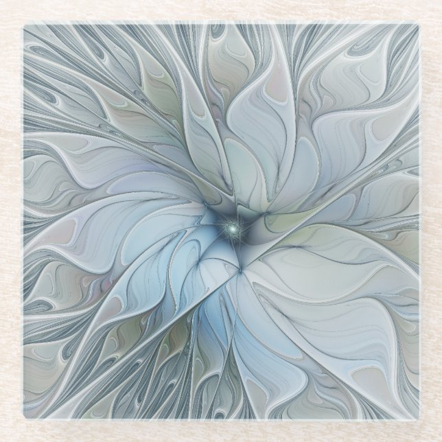 Elegant Beauty Modern Abstract Fractal Art Flower Glass Coaster (Front)