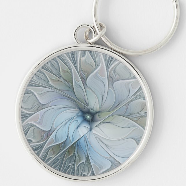 Elegant Beauty Modern Abstract Fractal Art Flower Key Ring (Front)