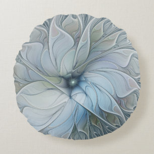 Elegant Beauty Modern Abstract Fractal Art Flower Round Cushion