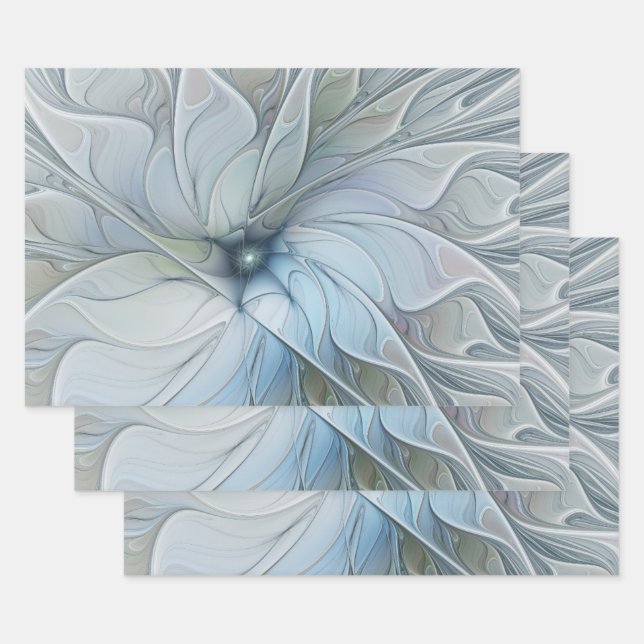 Elegant Beauty Modern Abstract Fractal Art Flower Wrapping Paper Sheet (Set)