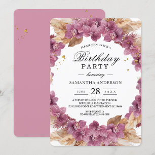 Elegant Beauty Pink Watercolor Orchid & Pampas Invitation