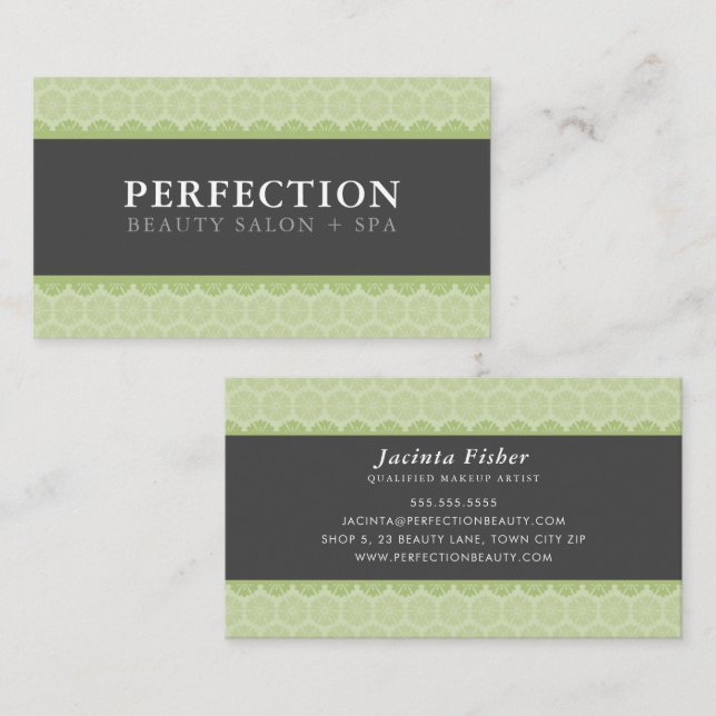 ELEGANT BEAUTY pretty pattern light green grey Business Card (Front/Back)