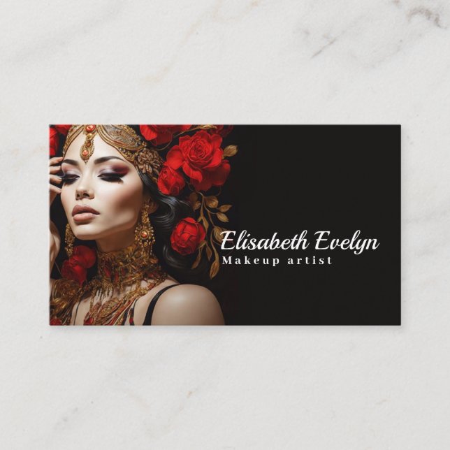 Elegant Beauty: Red Roses and Gold bg767 Business Card (Front)