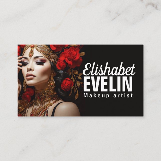 Elegant Beauty: Red Roses and Gold gt56 Business Card (Front)