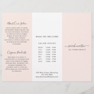 Elegant Beauty Salon Blush Pink Trifold Brochure