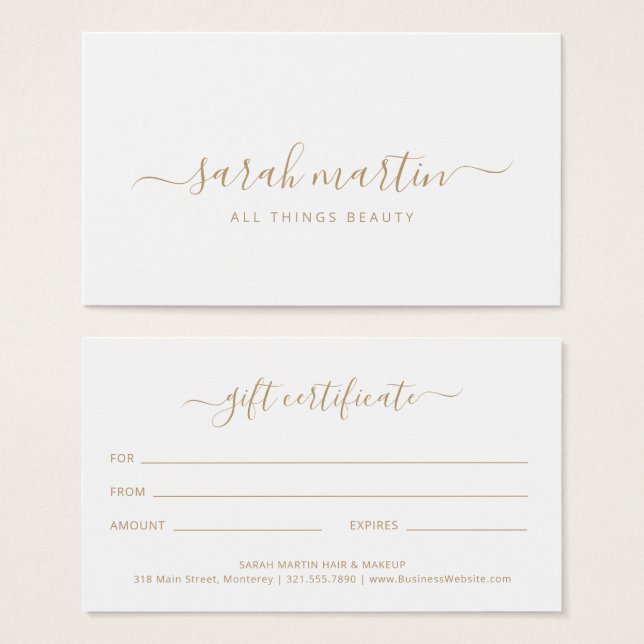 Elegant Beauty Salon Gold Gift Certificate (Front & Back)