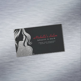  Elegant Beauty Salon & Hair Stylist Silver Black Magnetic Business Card