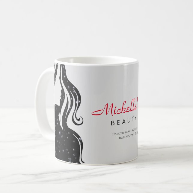  Elegant Beauty Salon & Hair Stylist White Black Coffee Mug (Front Left)