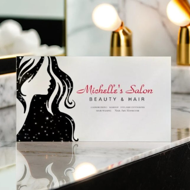  Elegant Beauty Salon & Hair Stylist White Black Magnetic Business Card (Creator Uploaded)