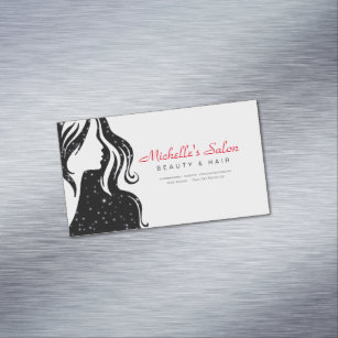  Elegant Beauty Salon & Hair Stylist White Black Magnetic Business Card