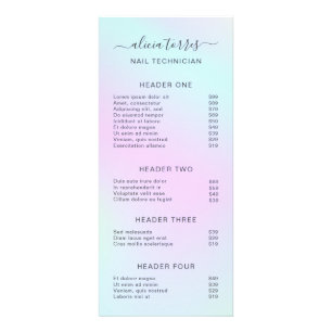 Elegant Beauty Salon Holographic Price List Rack Card