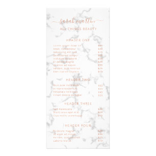 Elegant Beauty Salon Price List Rose Gold Marble Rack Card