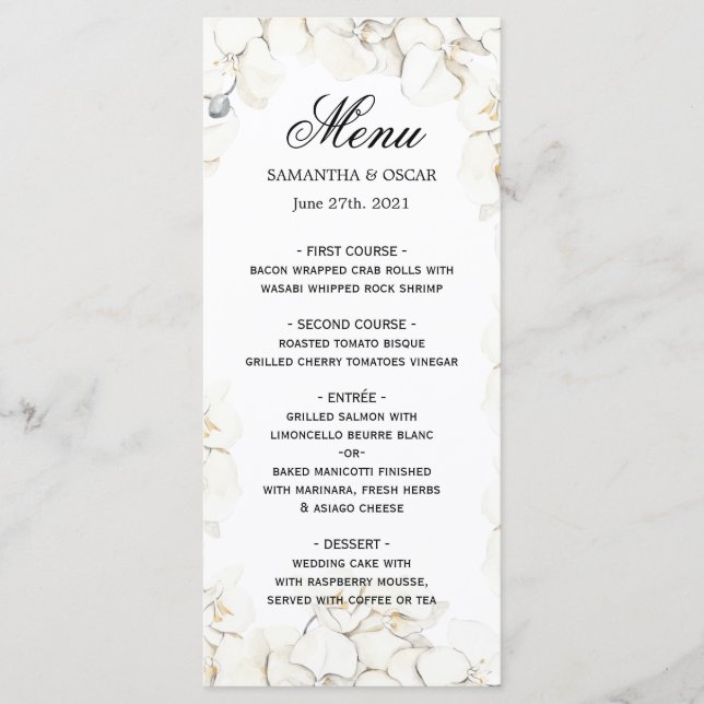 Elegant Beauty White Orchids Frame Menu (Front)