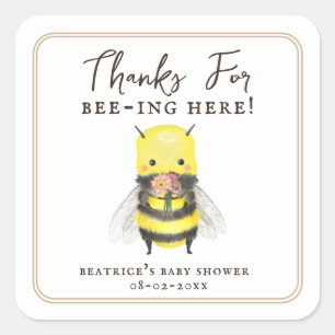 Elegant Bee and Flower Baby shower Favour Thank Yo Square Sticker