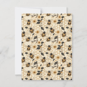 Elegant Bee and Honeycomb Pattern Postcard