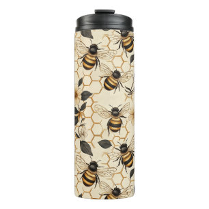 Elegant Bee and Honeycomb Pattern Thermal Tumbler