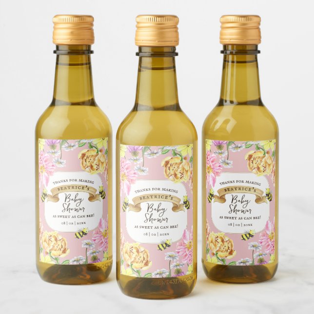 Elegant Bee and Wildflower Baby Shower Favours Wine Label (Bottles)