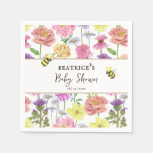 Elegant Bee and Wildflower Baby Shower Napkin