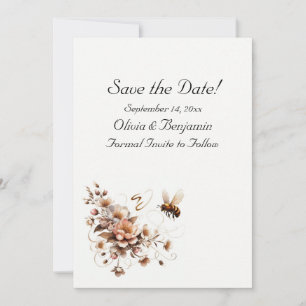 Elegant Bee & Floral Save the Date Card