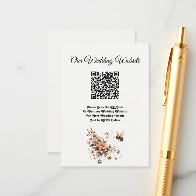 Elegant Bee & Floral Wedding Enclosure Card (Front/Back In Situ)
