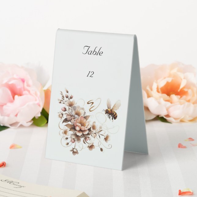 Elegant Bee & Floral Wedding Table Tent Sign (In SItu (Wedding))
