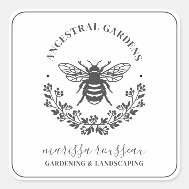 Elegant Bee Laurel Gardener Landscaper Square Square Sticker (Front)