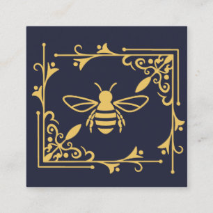 Elegant Bee Logo Bee Beekeeping Navy Blue Square Business Card