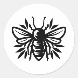 Elegant Bee Silhouette in BW Classic Round Sticker