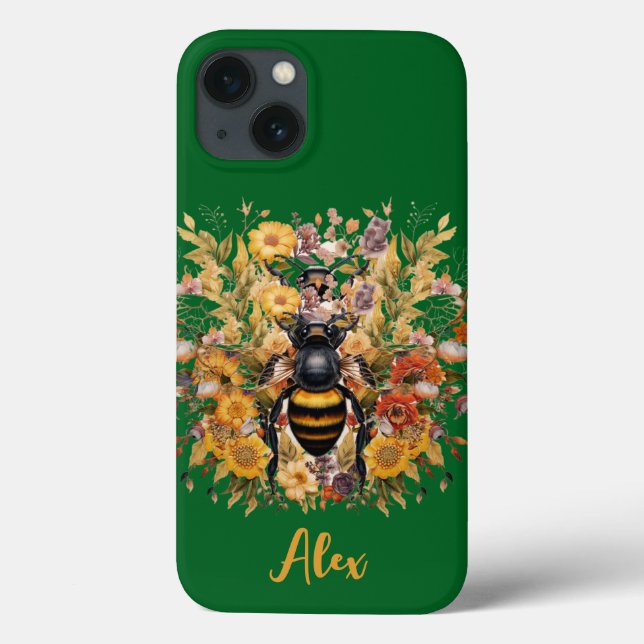 Elegant Bee & Sunflowers with Custom Name Case-Mate iPhone Case (Back)