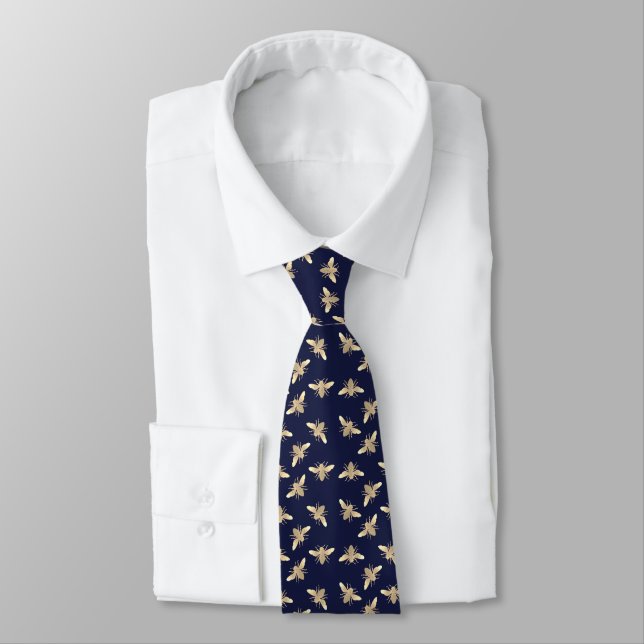 elegant bees pattern on dark blue tie (Tied)