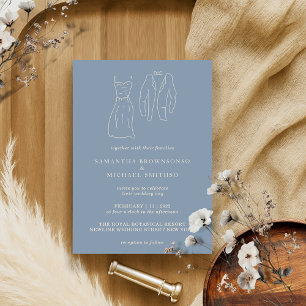 Elegant Beige and Blue Hand-drawn Illustrations Invitation