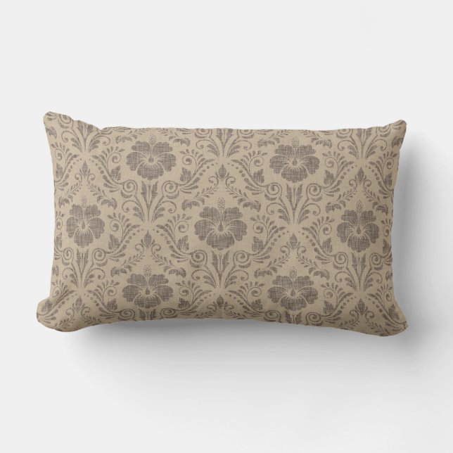 Elegant Beige and Brown Floral Damask  Lumbar Cushion (Front)
