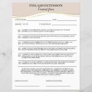 Elegant beige and gold Eyelash Consent form Flyer