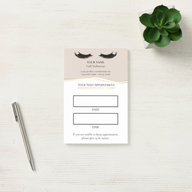 Elegant beige and gold Lash appointment Post-it Notes (Office)