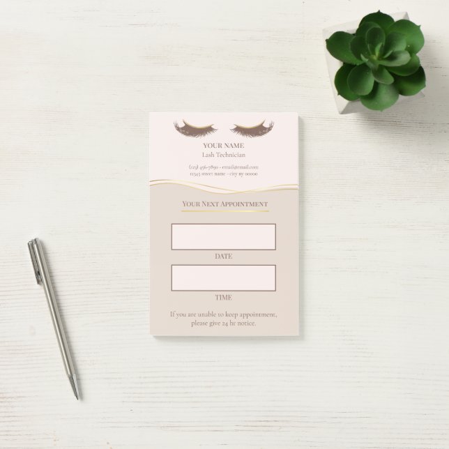 Elegant beige and gold Lash appointment Post-it Notes (Office)